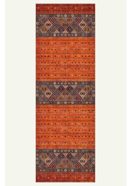 Turuncu ve Kırmızı Tonlarında Etnik Kilim Desenli Halı Dijital Şönil Halı indirimleri