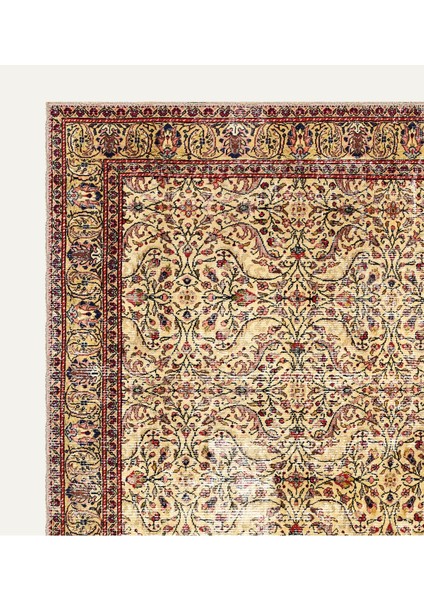 Bej ve Kırmızı Tonlarında Geleneksel Vintage Halı Dijital Şönil Halı modelleri