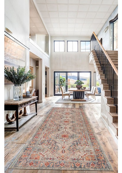 Vintage Halı Göbekli Motifli Gri ve Bej Klasik Dijital Şönil Halı fırsatları