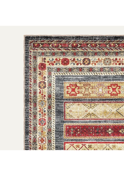 Vintage Halı Modern Motifli Bej ve Renkli Kilim Desenli Dijital Şönil Halı modelleri