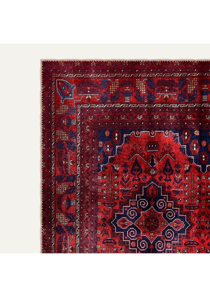 Vintage Halı Modern Afgan Motifli Bordo Göbekli Desenli Dijital Şönil Halı modelleri