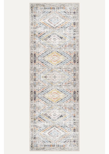 Modern Kilim Desenli, Gri ve Turuncu Tonlarında Eskitilmiş Vintage Dijital Şönil Halı indirimleri