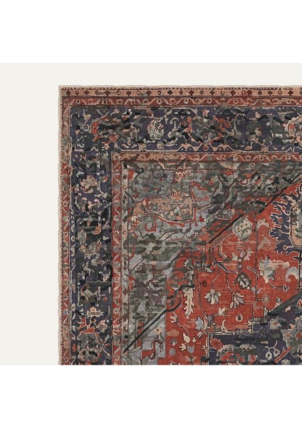 Vintage Halı Modern Motifli Kırmızı Göbekli Kilim Desenli Dijital Şönil Halı modelleri