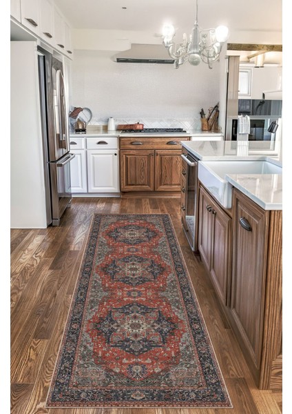 Vintage Halı Modern Motifli Kırmızı Göbekli Kilim Desenli Dijital Şönil Halı fırsatları