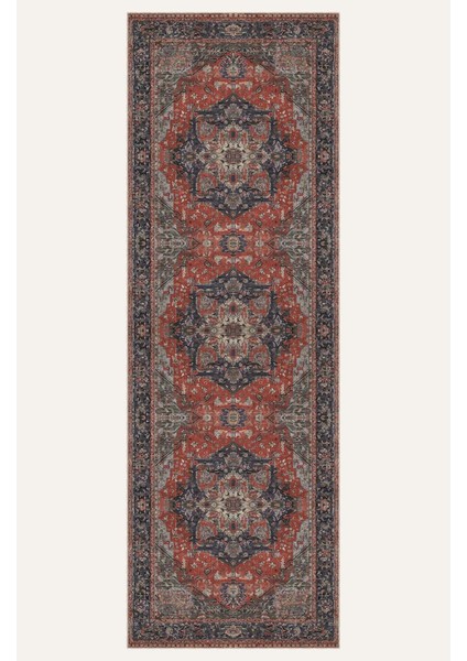Vintage Halı Modern Motifli Kırmızı Göbekli Kilim Desenli Dijital Şönil Halı indirimleri
