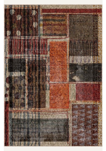 Otantik Vintage Patchwork Detaylı Dijital Şönil Halı - Kaymaz Tabanlı ve Modern fiyatları