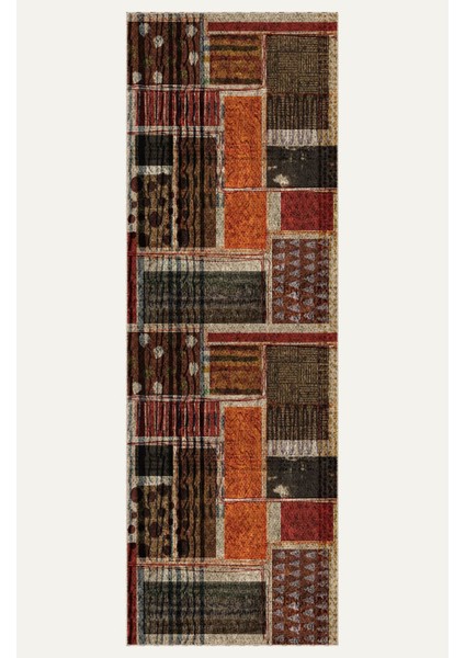 Otantik Vintage Patchwork Detaylı Dijital Şönil Halı - Kaymaz Tabanlı ve Modern indirimleri
