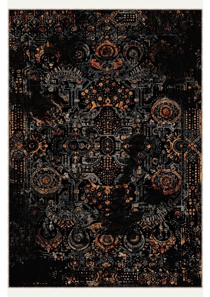 Siyah ve Turuncu Tonlarında Modern Endüstriyel Desenli Halı Dijital Şönil Halı fiyatları