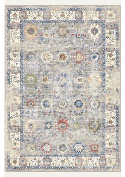 Çok Renkli Geometrik ve Çiçek Motifli, Eskitilmiş Vintage Dijital Şönil Halı fiyatları