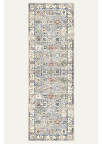 Çok Renkli Geometrik ve Çiçek Motifli, Eskitilmiş Vintage Dijital Şönil Halı indirimleri