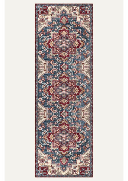 Vintage Halı Modern Motifli Antrasit Mavi ve Bej Göbek Desenli Dijital Şönil Halı