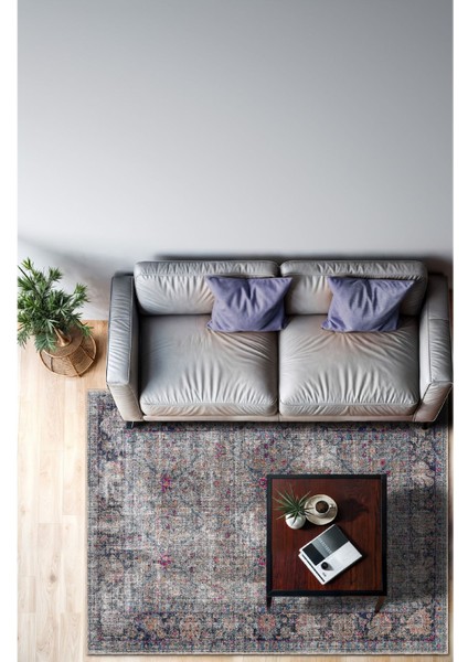 Soft Pastel Vintage Desenli Salon Halısı, Dokuma Taban Dekoratif Şönil Halı