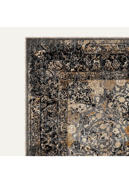 Siyah ve Altın Tonlarında Barok Vintage Desenli Dijital Şönil Halı modelleri