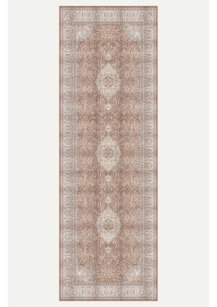 Bej ve Kahverengi Vintage Çiçek Motifli Anadolu Halısı Dijital Şönil Halı indirimleri