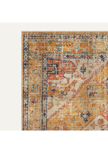 Sarı ve Krem Tonlarında Geleneksel Anadolu Desenli Vintage Halı Dijital Şönil Halı modelleri
