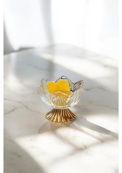 Lotus Çiçeği Gold Metal Ayaklı Cam Lokumluk Drajelik Seti – 6 Adet fiyatları