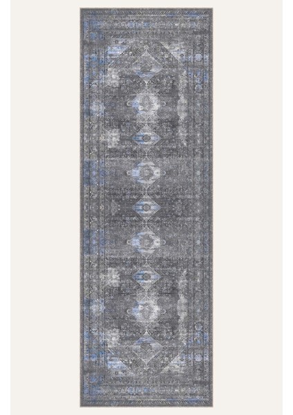 Gri ve Mavi Tonlarda Eskitilmiş Geometrik Vintage Dijital Şönil Halı indirimleri
