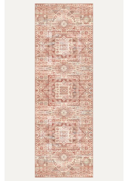 Kızıl ve Bej Tonlarında Geometrik Kilim Motifli Vintage Dijital Şönil Halı indirimleri