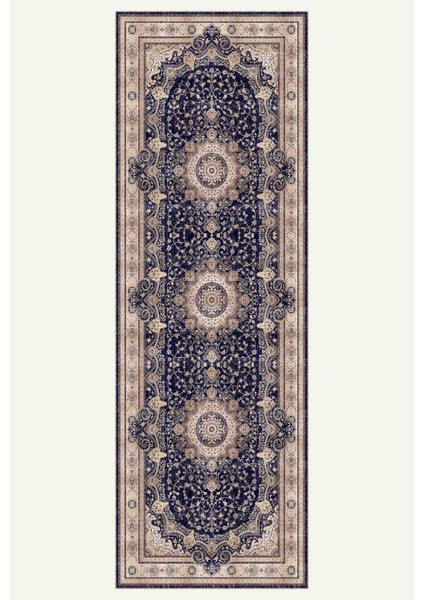 Lacivert ve Krem Tonlarında Klasik Iran Desenli Halı Dijital Şönil Halı indirimleri