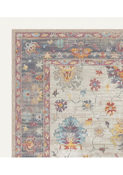 Canlı Çiçek Motifli Dijital Baskılı Şönil Halı - Yıkanabilir ve Modern Vintage modelleri