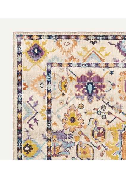 Modern Vintage Renkli Çiçek Motifli Dijital Şönil Halı - Kaymaz Tabanlı ve Yıkanabilir modelleri