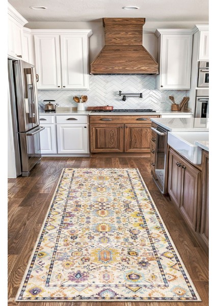 Modern Vintage Renkli Çiçek Motifli Dijital Şönil Halı - Kaymaz Tabanlı ve Yıkanabilir fırsatları