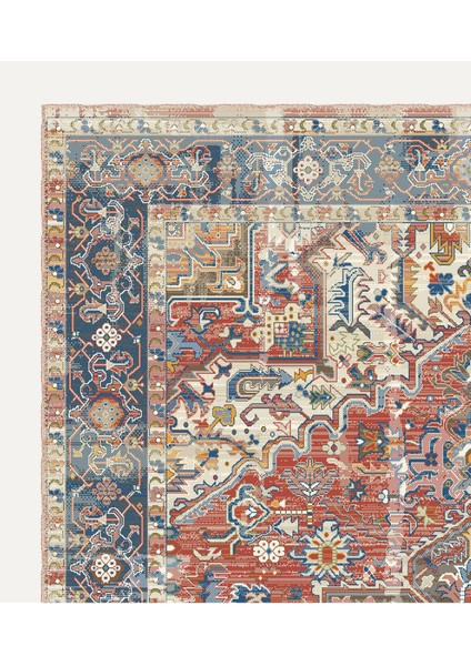 Zengin Gelenek Heriz Tarzı Vintage Bej Renkli Salon Halısı, Dokuma Taban Dekoratif Şönil Halı
