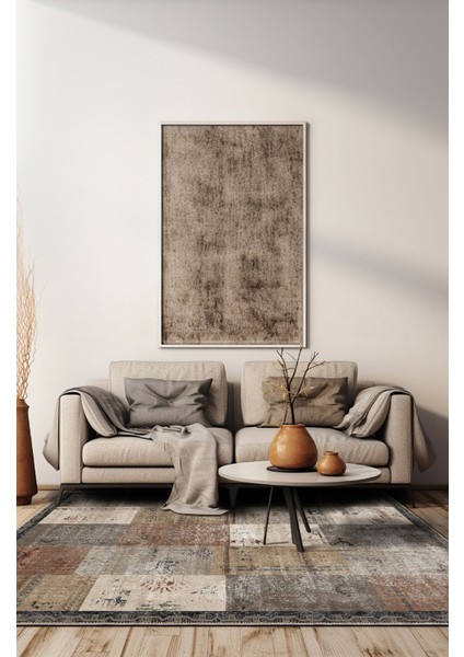 Soft Pastel Vintage Desenli Salon Halısı, Dokuma Taban Dekoratif Şönil Halı