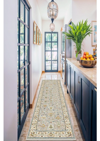 Vintage Desenli Mavi Renkli Salon Halısı, Dokuma Taban Dekoratif Şönil Halı fırsatları