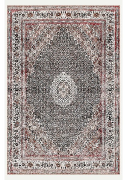 Vintage Halı Göbekli Çiçek Motifli Gri ve Bordo Klasik Dijital Şönil Halı fiyatları