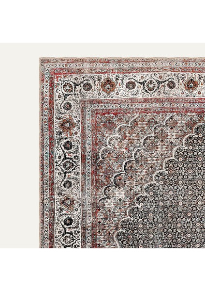 Vintage Halı Göbekli Çiçek Motifli Gri ve Bordo Klasik Dijital Şönil Halı modelleri