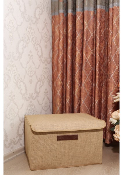 Jüt Kapaklı Dolap Içi Çamaşır Oyuncak Düzenleyici Katlanır Saklama Kutusu 50 x 40 x 30 cm