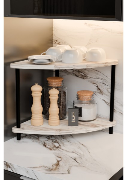 Çift Katlı Çevir Tak Kahve Köşesi Raf Çok Amaçlı Mutfak Standı Mutfak Rafı Tezgah Üstü Düzenleyici