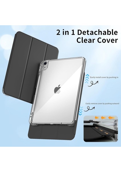 Apple iPad 11. Nesil 2025 Tablet Kılıf Manyetik Pen Charge Kalem Bölmeli Akıllı Uyku Modlu Şeffaf Kapak A3355/A3356 A16 modelleri