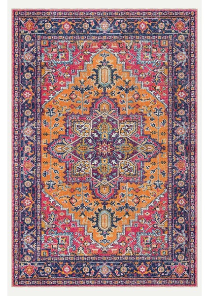 Vintage Halı Göbekli Çiçek Motifli Turuncu ve Pembe Klasik Dijital Şönil Halı fiyatları