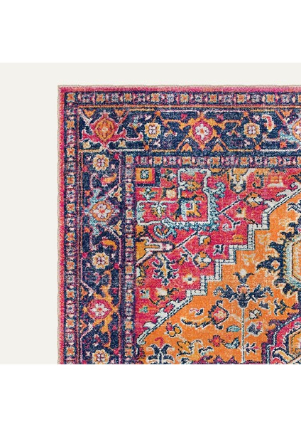 Vintage Halı Göbekli Çiçek Motifli Turuncu ve Pembe Klasik Dijital Şönil Halı modelleri