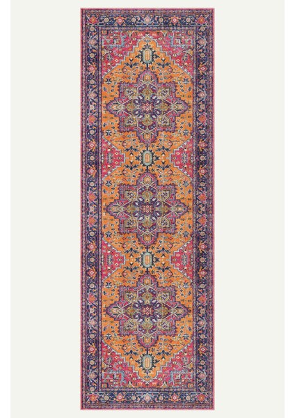 Vintage Halı Göbekli Çiçek Motifli Turuncu ve Pembe Klasik Dijital Şönil Halı indirimleri