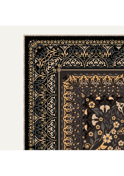 Vintage Halı Modern Motifli Antrasit Yeşil ve Bej Göbek Desenli Dijital Şönil Halı