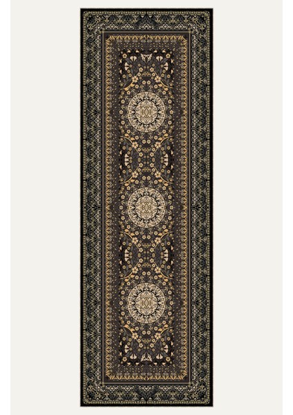 Vintage Halı Modern Motifli Antrasit Yeşil ve Bej Göbek Desenli Dijital Şönil Halı