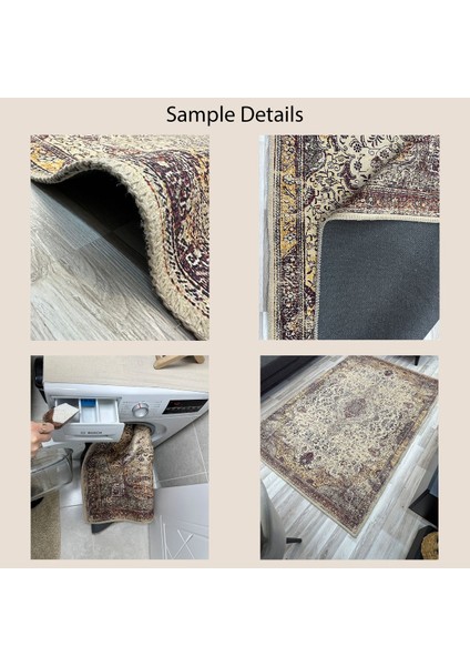 Vintage Halı Modern Motifli Antrasit Yeşil ve Bej Göbek Desenli Dijital Şönil Halı