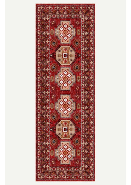Vintage Kırmızı ve Bej Kafkas Tarzı Anadolu Halısı Dijital Şönil Halı indirimleri