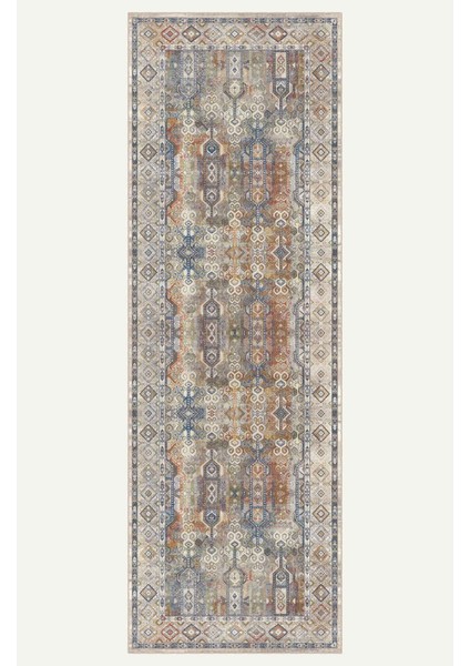 Vintage Halı Modern Motifli Bej ve Mavi Kilim Desenli Dijital Şönil Halı indirimleri