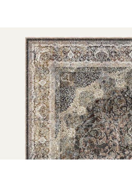 Vintage Halı Modern Motifli Bej Göbekli Desenli Dijital Şönil Halı modelleri