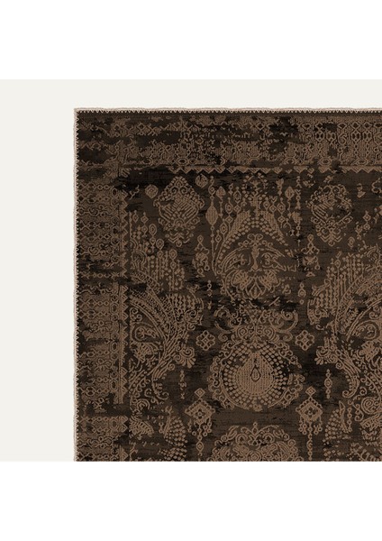 Vintage Halı Modern Motifli Kahverengi Kilim Desenli Dijital Şönil Halı modelleri
