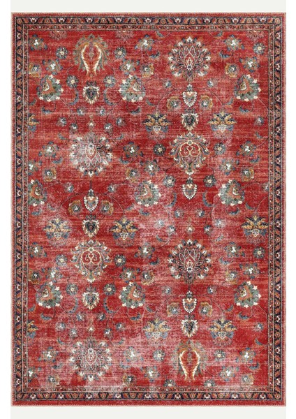 Tutkulu Kırmızı Renkli Vintage Desenli Salon Halısı, Dokuma Taban Dekoratif Şönil Halı fiyatları