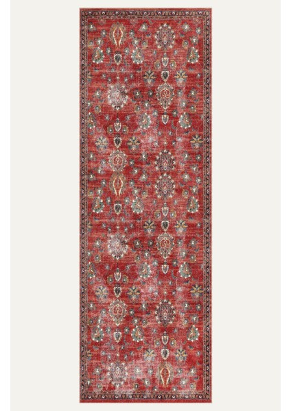 Tutkulu Kırmızı Renkli Vintage Desenli Salon Halısı, Dokuma Taban Dekoratif Şönil Halı indirimleri