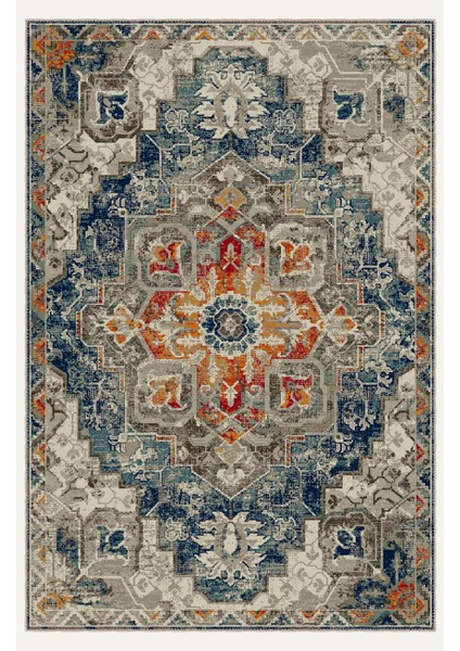 Vintage Halı Modern Motifli Mavi ve Bej Klasik Desenli Dijital Şönil Halı fiyatları