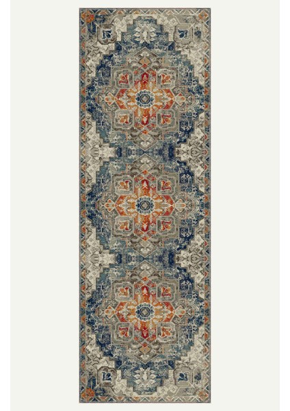 Vintage Halı Modern Motifli Mavi ve Bej Klasik Desenli Dijital Şönil Halı fırsatları