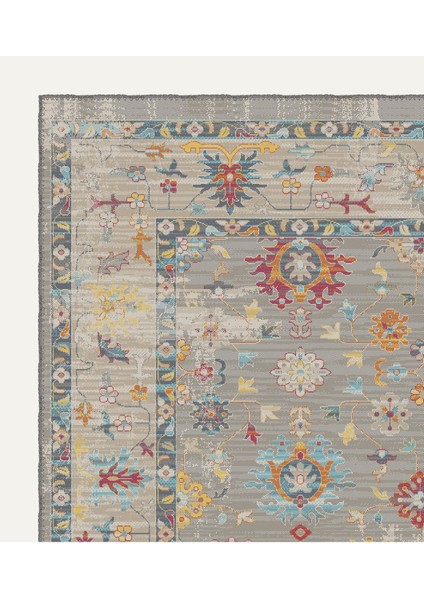 Pastel Çiçek Bahçesi ve Zarif Motiflerle Vintage Salon Halısı, Dokuma Taban Dekoratif Şönil Halı