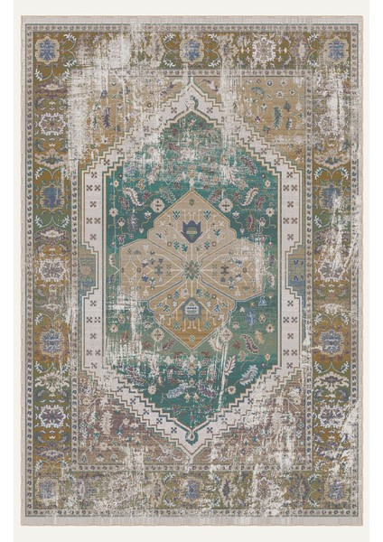 Vintage Halı Modern Motifli Yeşil Bej Kilim Desenli Dijital Şönil Halı fiyatları